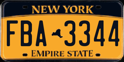 NY license plate FBA3344