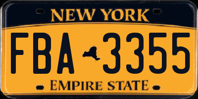 NY license plate FBA3355