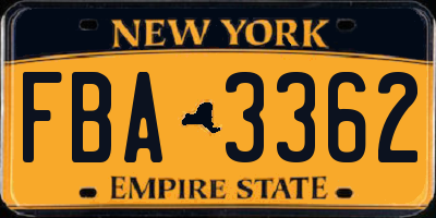 NY license plate FBA3362