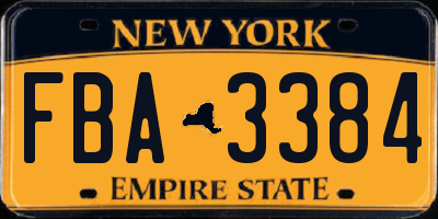 NY license plate FBA3384
