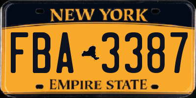 NY license plate FBA3387