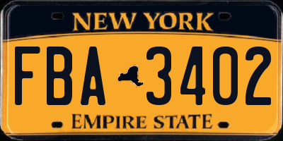 NY license plate FBA3402