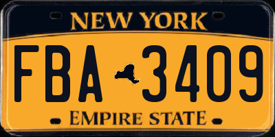 NY license plate FBA3409