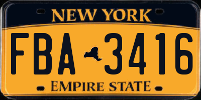 NY license plate FBA3416
