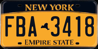 NY license plate FBA3418