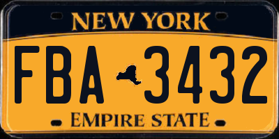 NY license plate FBA3432