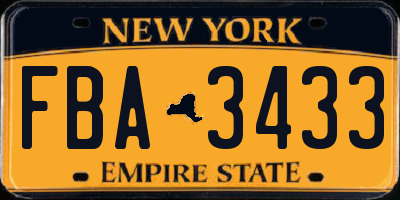 NY license plate FBA3433