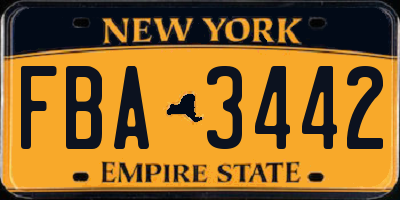 NY license plate FBA3442
