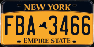 NY license plate FBA3466