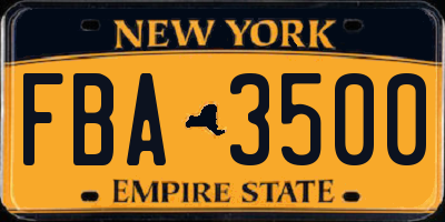 NY license plate FBA3500