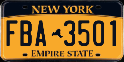 NY license plate FBA3501