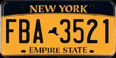 NY license plate FBA3521