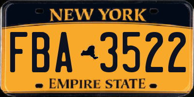 NY license plate FBA3522