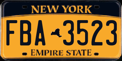 NY license plate FBA3523