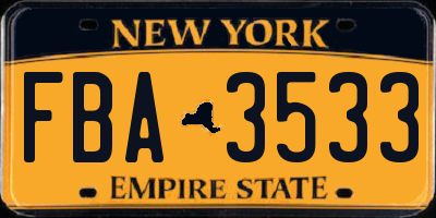 NY license plate FBA3533