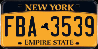 NY license plate FBA3539