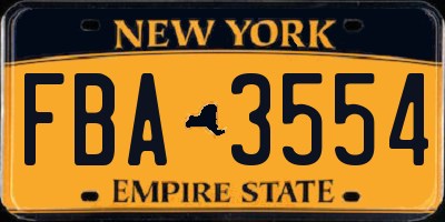 NY license plate FBA3554