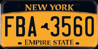 NY license plate FBA3560
