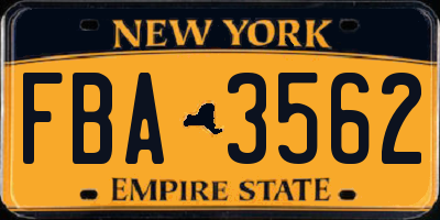 NY license plate FBA3562
