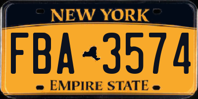 NY license plate FBA3574
