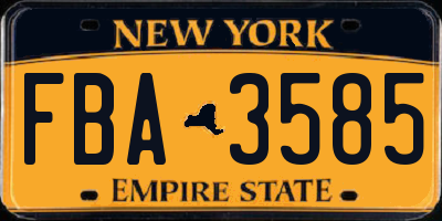 NY license plate FBA3585