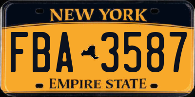 NY license plate FBA3587
