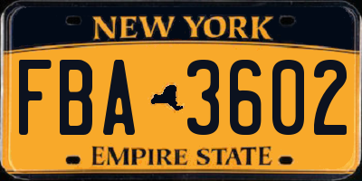 NY license plate FBA3602