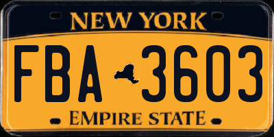 NY license plate FBA3603
