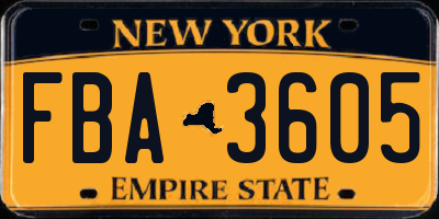 NY license plate FBA3605