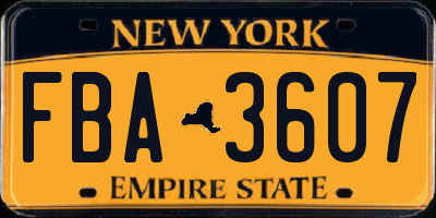 NY license plate FBA3607