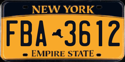 NY license plate FBA3612