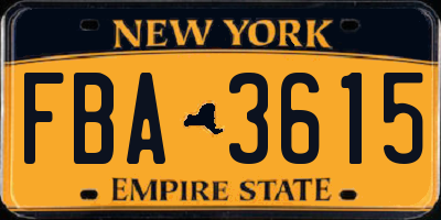 NY license plate FBA3615