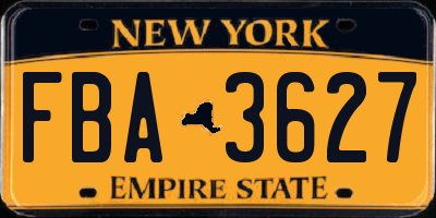 NY license plate FBA3627
