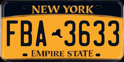 NY license plate FBA3633