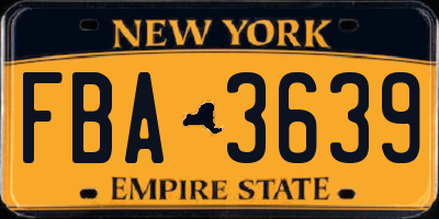 NY license plate FBA3639