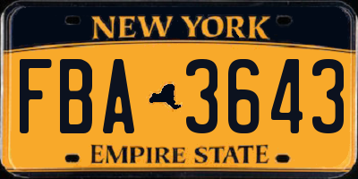 NY license plate FBA3643