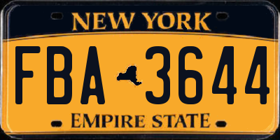 NY license plate FBA3644