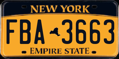 NY license plate FBA3663
