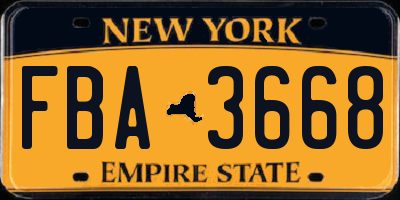 NY license plate FBA3668