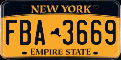 NY license plate FBA3669