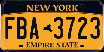 NY license plate FBA3723