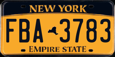 NY license plate FBA3783