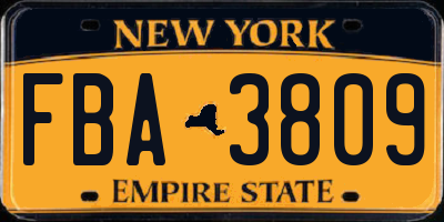 NY license plate FBA3809