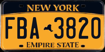 NY license plate FBA3820