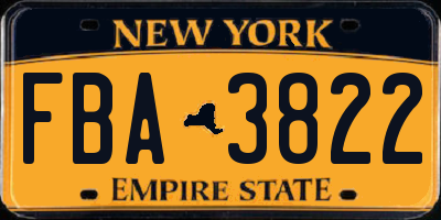 NY license plate FBA3822