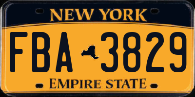 NY license plate FBA3829