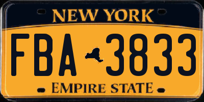 NY license plate FBA3833