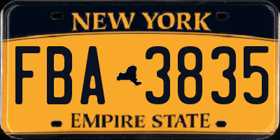 NY license plate FBA3835