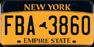 NY license plate FBA3860