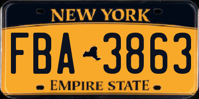 NY license plate FBA3863
